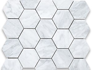 Carrara White 2×2 Hexagon Polished or Honed Marble Mosaic
